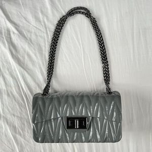 Grey Plastic Mini Crossbody Flap Bag with Chain